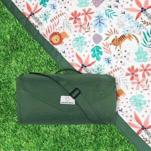 Addison Belle Outdoor Blanket for Boy in Green/Safari Animals 5x7' Picnic 60x84